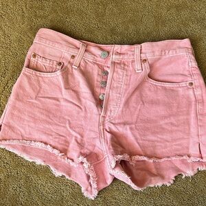 Levi's 501 Pink Frayed Jean Shorts